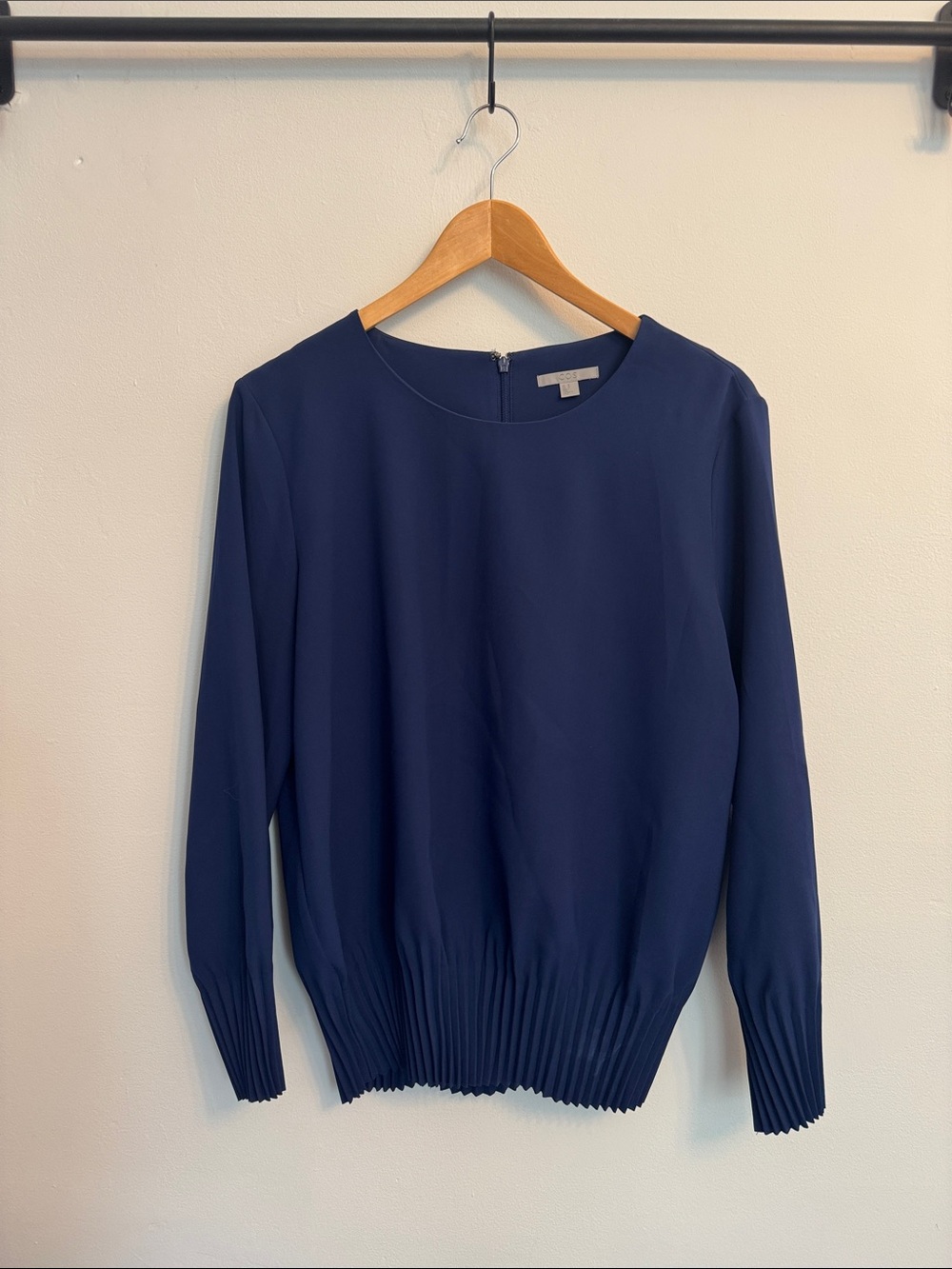 COS blue Long-Sleeve Pleated Hem Blouse